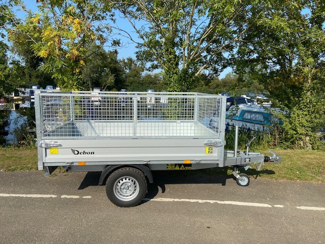 Debon PW0 Single axle tipping trailer MGW 1500kg with mesh sides 2.5m x 1.6m